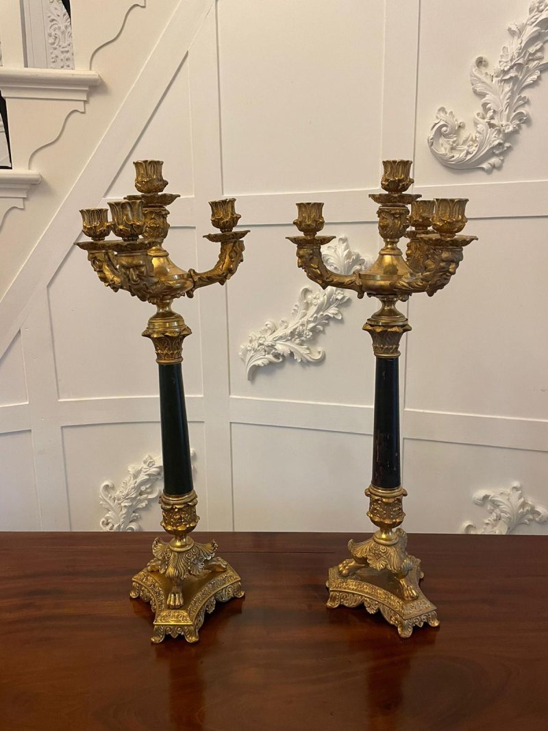 Quality Pair of Antique Regency Ornate Ormolu Four Arm Candelabra
